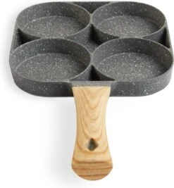 Magnani - Eierpan - 4 Bakplaten Van ⌀ 8 Cm - Voor Gas- En Elektrische Kookplaten - Aluminium - Houten Handvat - 38 X 18.7 X 2 Cm -Woonkeuken Winkel 1109x1200