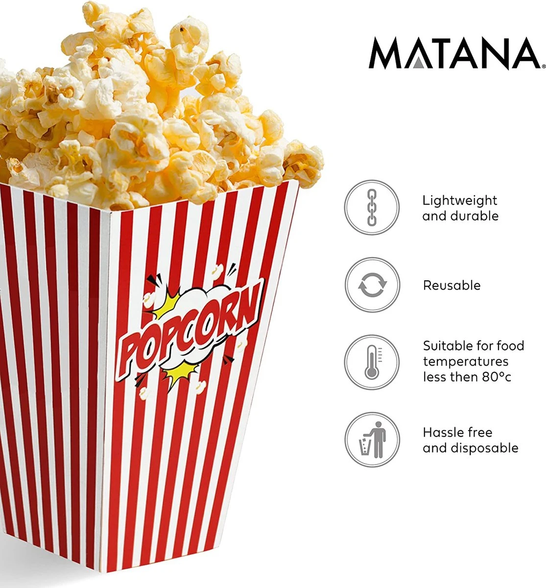 50 Duurzame Popcorn Bakjes (18x10cm) - Popcorn Zakjes Voor Filmavonden, Feestjes - Ook Geschickt Als Snoepbakje Of Feestzakje Voor Kinderen 7 50 Duurzame Popcorn Bakjes (18x10cm) - Popcorn Zakjes Voor Filmavonden, Feestjes - Ook Geschickt Als Snoepbakje Of Feestzakje Voor Kinderen - Afbeelding 5