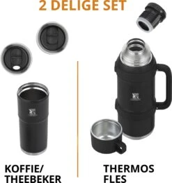 MacGyver RVS Thermoskan 1.5 Ltr – RVS Thermosbeker 0,55 Ltr - Langdurig Warm/koud - Zwart -Woonkeuken Winkel 1121x1200 1