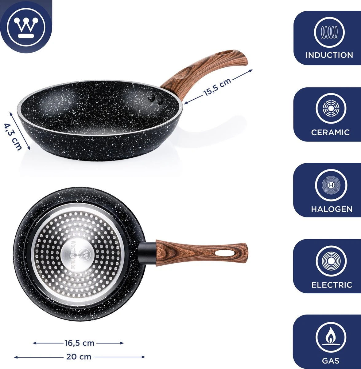 Westinghouse Koekenpan Inductie - Ø 20 Cm - Zwart Marmer - Speciale Editie 4 Westinghouse Koekenpan Inductie - Ø 20 Cm - Zwart Marmer - Speciale Editie - Afbeelding 2