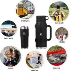 MacGyver RVS Thermoskan 1.5 Ltr – RVS Thermosbeker 0,55 Ltr - Langdurig Warm/koud - Zwart -Woonkeuken Winkel 1189x1200 3