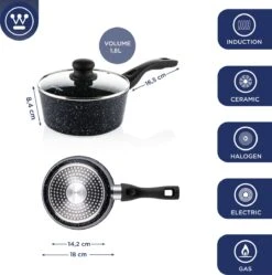 Westinghouse Steelpan Inductie - Ø 18 Cm - Zwart Marmer - Met Deksel - Sauspan 14 Westinghouse Steelpan Inductie - Ø 18 Cm - Zwart Marmer - Met Deksel - Sauspan -Woonkeuken Winkel 1190x1200 10