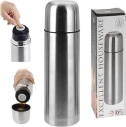 Excellent Basis Thermoskan | Isolatiekan Bullet 0.75 Ltr | Roestvrijstale Drinkbeker | Zilver