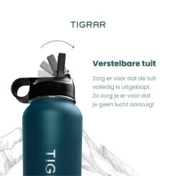 Tigrar - Waterfles - Drinkfles - Thermosfles 1 Liter Dubbelwandig - RVS - (Staal) Blauw - Incl. Extra Dop 3 Rietjes En Reiniger -Woonkeuken Winkel 1198x1200 18