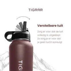Tigrar - Waterfles Met Rietje - Drinkfles 1 Liter - Thermosfles - RVS - Rood - Incl. Extra Dop, 3 Rietjes En Reiniger -Woonkeuken Winkel 1198x1200 19