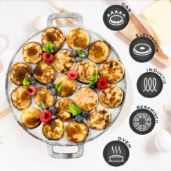 IRONO Poffertjespan Set - Incl. Doseerfles, Kwast En Vork - Poffertjespan Inductie En Electrisch - Poffertjesmaker 19 Poffertjes - Poffertjes Maken - Spuitfles - Cadeau Voor Mannen En Vrouwen -Woonkeuken Winkel 1198x1200 8