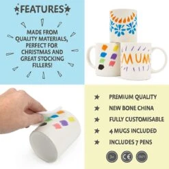 TWIDDLERS Doe-Het-Zelf Mokken Beschilderen Pakket Met 4 Mokken & 7 Keramiekstiften - Decoreer Je Eigen Mok Knutselproject Voor Kinderen - Mooi Als Cadeau Voor Moederdag/Vaderdag -Woonkeuken Winkel 1199x1200 8