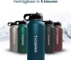 Tigrar - Waterfles - Drinkfles - Thermosfles 1 Liter Dubbelwandig - RVS - (Staal) Blauw - Incl. Extra Dop 3 Rietjes En Reiniger -Woonkeuken Winkel 1200x1021 3