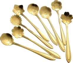 Fako Bijoux® - Bloemen Lepels Set - Theelepel / Koffielepel - 12cm - Goud - 8 Stuks -Woonkeuken Winkel 1200x1034