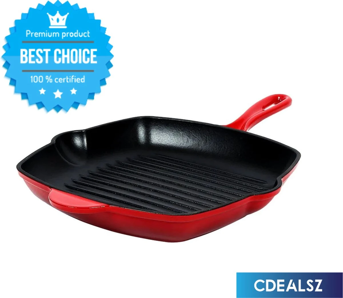 Cdealsz® Grillpan Gietijzer - Inductie - Rood - 28 Cm 3 Cdealsz® Grillpan Gietijzer - Inductie - Rood - 28 Cm