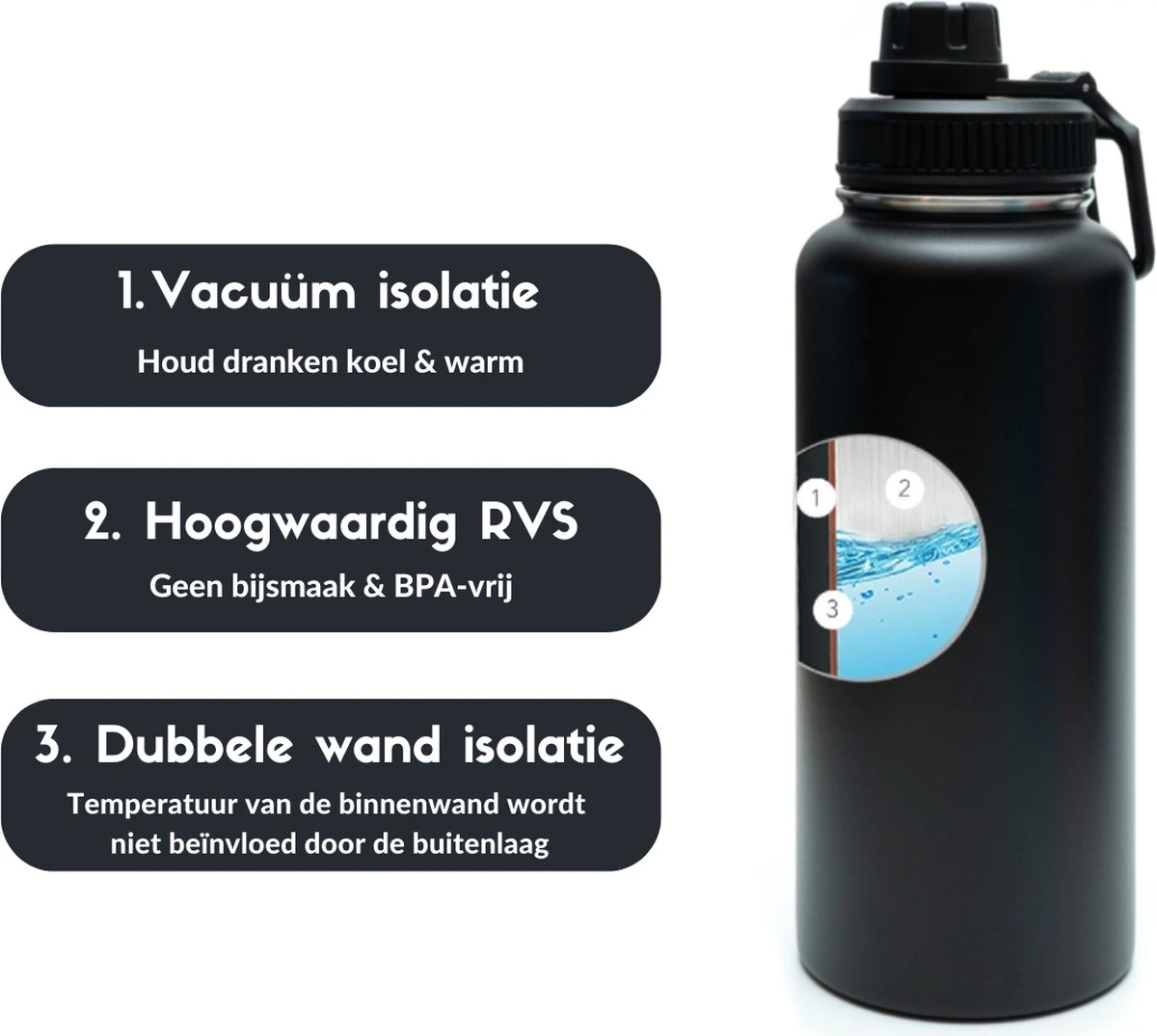 Thermosfles - Onyx Black - 1 Liter - Extra Dop Met Rietje & Drinktuit - Thermosflessen - Isoleerfles - BPA Vrij - Lekvrij - Thermoskan - Isoleerbeker - Thermosbeker 5 Thermosfles - Onyx Black - 1 Liter - Extra Dop Met Rietje & Drinktuit - Thermosflessen - Isoleerfles - BPA Vrij - Lekvrij - Thermoskan - Isoleerbeker - Thermosbeker - Afbeelding 3