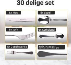 Grandlux Bestekset 6 Persoons 30-delig - Zilver Bestek - Messen, Vorken, Lepels - Cutlery Set - RVS 15 Grandlux Bestekset 6 Persoons 30-delig - Zilver Bestek - Messen, Vorken, Lepels - Cutlery Set - RVS -Woonkeuken Winkel 1200x1103