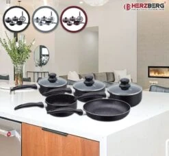 Herzberg HG-5003BK: 8 Pieces Marble Cookware Set - Black -Woonkeuken Winkel 1200x1109