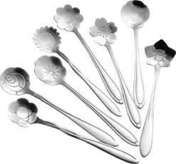 Fako Bijoux® - Bloemen Lepels Set - Theelepel / Koffielepel - 12cm - Zilver - 8 Stuks -Woonkeuken Winkel 1200x1115