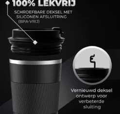 Volcan RVS Koffiebeker To Go Met Sleeve - Thermosbeker - Theebeker - Coffee - Zwart -Woonkeuken Winkel 1200x1142 4