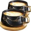 VETIN Cappuccinokopjes Met Schotels, 300 Ml Porseleinen Espressokopjes Voor Thee, Koffie, Cappuccino, Koffiekopjes Met Houten Schijf (zwart X 2) -Woonkeuken Winkel 1200x1148 2