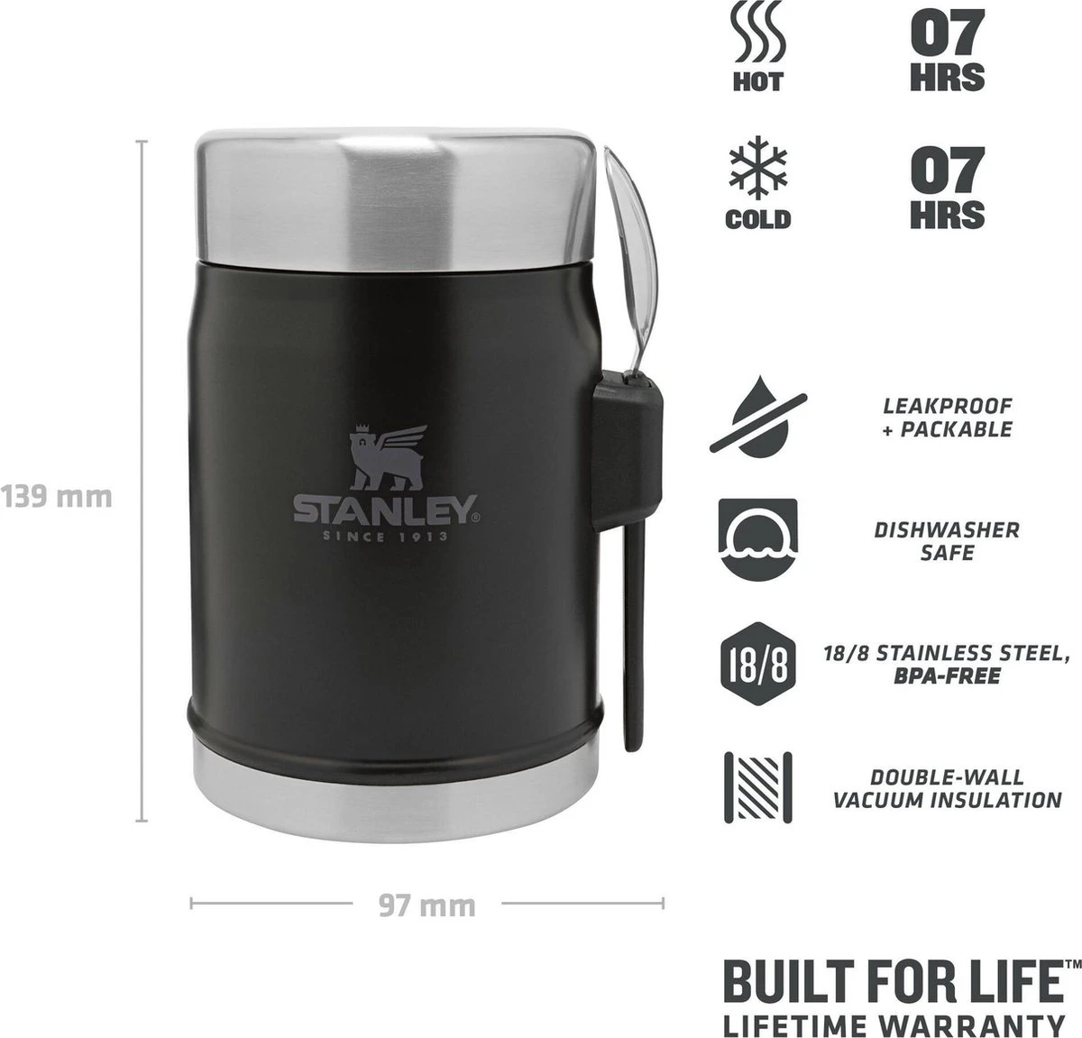 Stanley The Legendary Food Jar + Spork 0,4L - Thermosfles - Matt Black 5 Stanley The Legendary Food Jar + Spork 0,4L - Thermosfles - Matt Black - Afbeelding 3