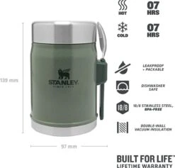 Stanley The Legendary Food Jar + Spork 0,4L - Thermosfles - Hammertone Green -Woonkeuken Winkel 1200x1151