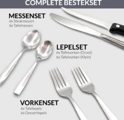 Master Knives 6 Persoons Bestekset (36-delig) - Lepels, Messen, Vorken & Steakmessen - Vaatwasserbestendig - Zilver / RVS -Woonkeuken Winkel 1200x1166