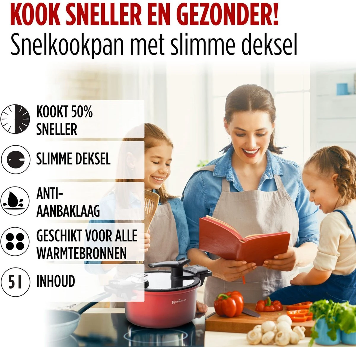 Rosmarino - Snelkookpan Met Glazen Deksel - Zwart - Ø24cm - 5 Liter - 100% PFAS & PFOA Vrij - Aluminium - Pressure Cooker - Non-stick Minerale Coating - Ergonomische Handgrepen - Geschikt Voor Alle Warmtebronnen 13 Rosmarino - Snelkookpan Met Glazen Deksel - Zwart - Ø24cm - 5 Liter - 100% PFAS & PFOA Vrij - Aluminium - Pressure Cooker - Non-stick Minerale Coating - Ergonomische Handgrepen - Geschikt Voor Alle Warmtebronnen - Afbeelding 11