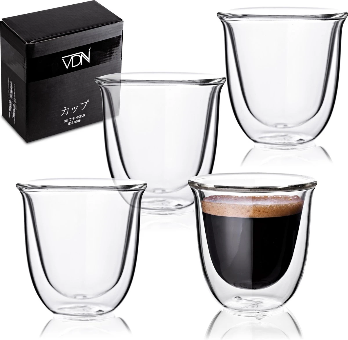 Dubbelwandige ESPRESSO Glazen Van Borosilicaat - Warme En Koude Dranken Kopjes - 70 ML - Set Van 4 3 Dubbelwandige ESPRESSO Glazen Van Borosilicaat - Warme En Koude Dranken Kopjes - 70 ML - Set Van 4