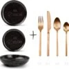 GLAMOMAX'S Choice - Serviesset Black Mielo - Inclusief Koperkleurig Bestekset - 4 Persoons - Aardewerk - Zwarte Borden - Dinerborden - Bordenset -Woonkeuken Winkel 1200x1175 6