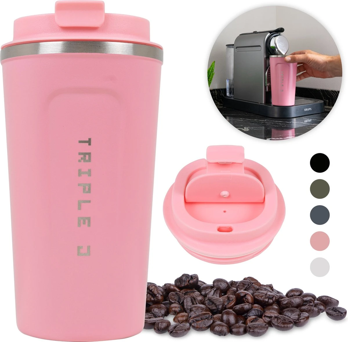 Triple J® Koffiebeker To Go - Thermosbeker - BPA & Lekvrij - 510ml - Roze 3 Triple J® Koffiebeker To Go - Thermosbeker - BPA & Lekvrij - 510ml - Roze