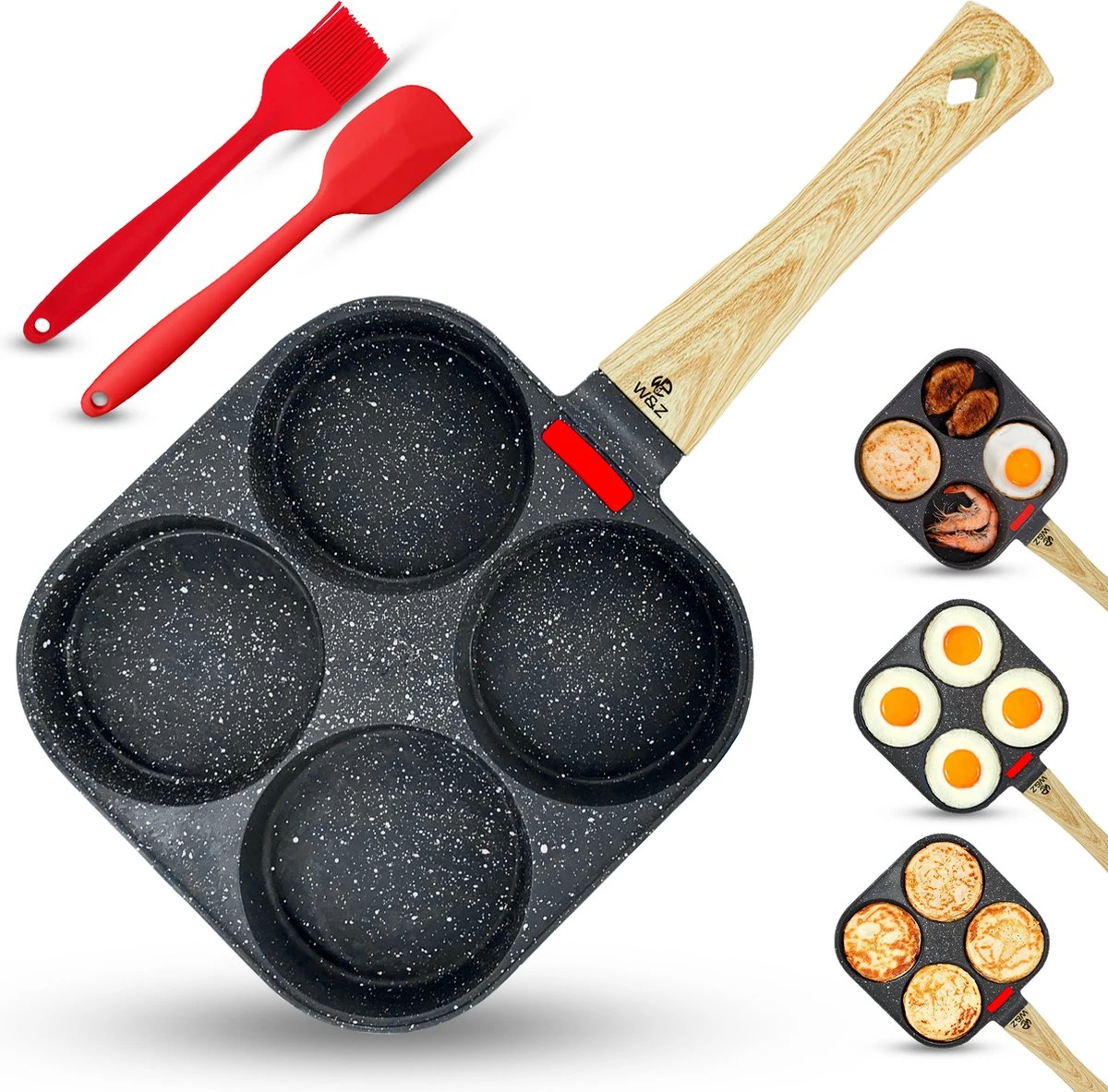 W&Z® Pannenkoekenpan Inductie - Pancake Pan - Omeletpan - Omeletmaker -Eierpan- Anti Aanbak - 4 Vakjes 3 W&Z® Pannenkoekenpan Inductie - Pancake Pan - Omeletpan - Omeletmaker -Eierpan- Anti Aanbak - 4 Vakjes