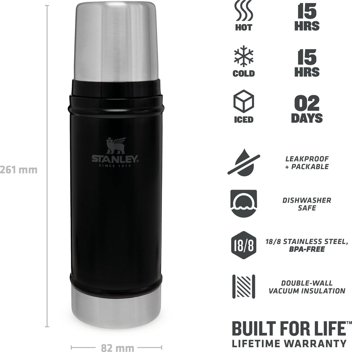 Stanley The Legendary Classic Bottle 0,47L - Thermosfles - Matte Black 5 Stanley The Legendary Classic Bottle 0,47L - Thermosfles - Matte Black - Afbeelding 3
