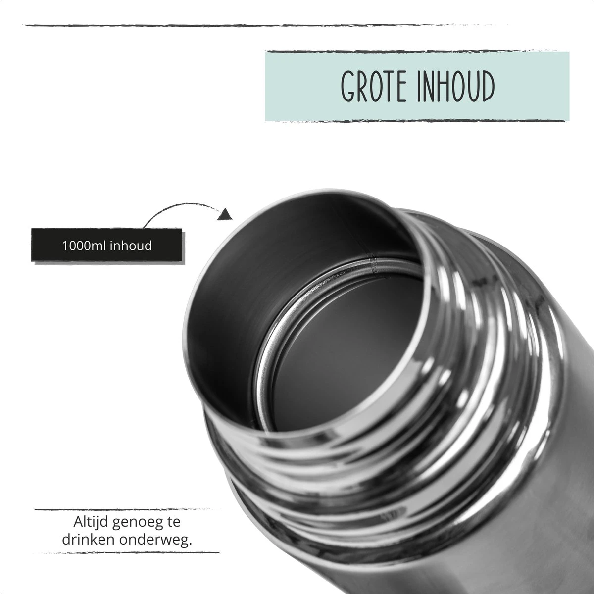 BUUF™️ Thermosfles 1 Liter - Isoleerfles - Thermosbeker - 24u/koud, 8u/warm - RVS - Zilver 4 BUUF™️ Thermosfles 1 Liter - Isoleerfles - Thermosbeker - 24u/koud, 8u/warm - RVS - Zilver - Afbeelding 2