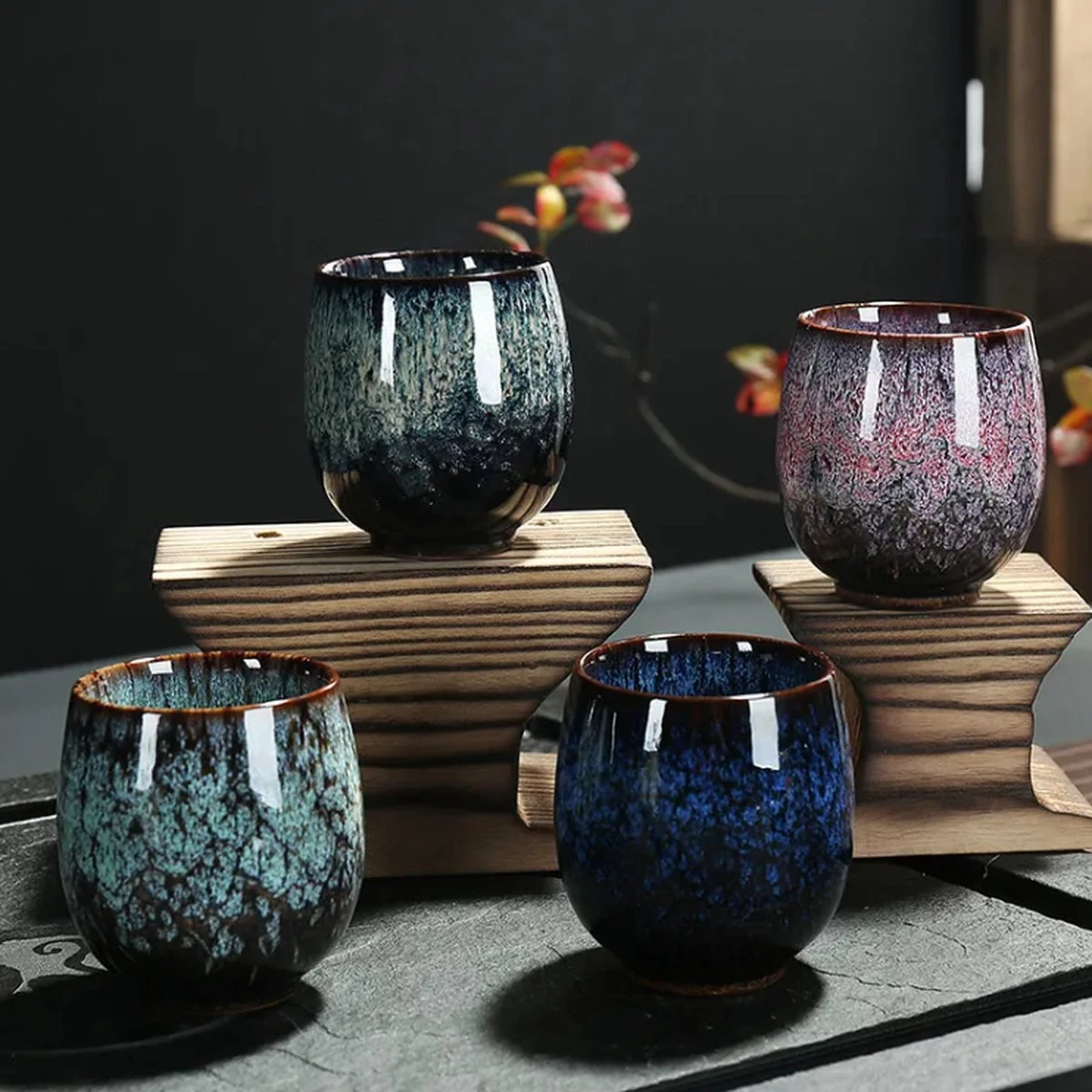 Simple Solutions Set Van 4 Koffiekopjes - Keramiek - Koffiebeker 150 Ml Zonder Oor - Mooi Cadeau Voor Man En Vrouw