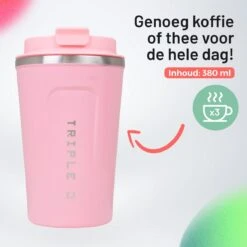 Triple J® Koffiebeker To Go - Thermosbeker - BPA & Lekvrij - 380ml - Roze -Woonkeuken Winkel 1200x1200 1154