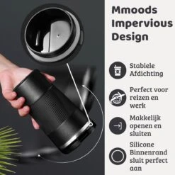 Mmoods Thermosbeker Voor Koffie En Thee 380ml - Koffiebeker To Go - Reisbeker Voor Auto - Herbruikbare Drinkfes Voor Warme En Koude Dranken - Ecologische Thermoskan Zwart Geschenk -Woonkeuken Winkel 1200x1200 1199