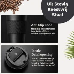 Mmoods Thermosbeker Voor Koffie En Thee 380ml - Koffiebeker To Go - Reisbeker Voor Auto - Herbruikbare Drinkfes Voor Warme En Koude Dranken - Ecologische Thermoskan Zwart Geschenk -Woonkeuken Winkel 1200x1200 1201