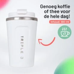 Triple J® Koffiebeker To Go - Thermosbeker - BPA & Lekvrij - 380ml - Wit -Woonkeuken Winkel 1200x1200 1207