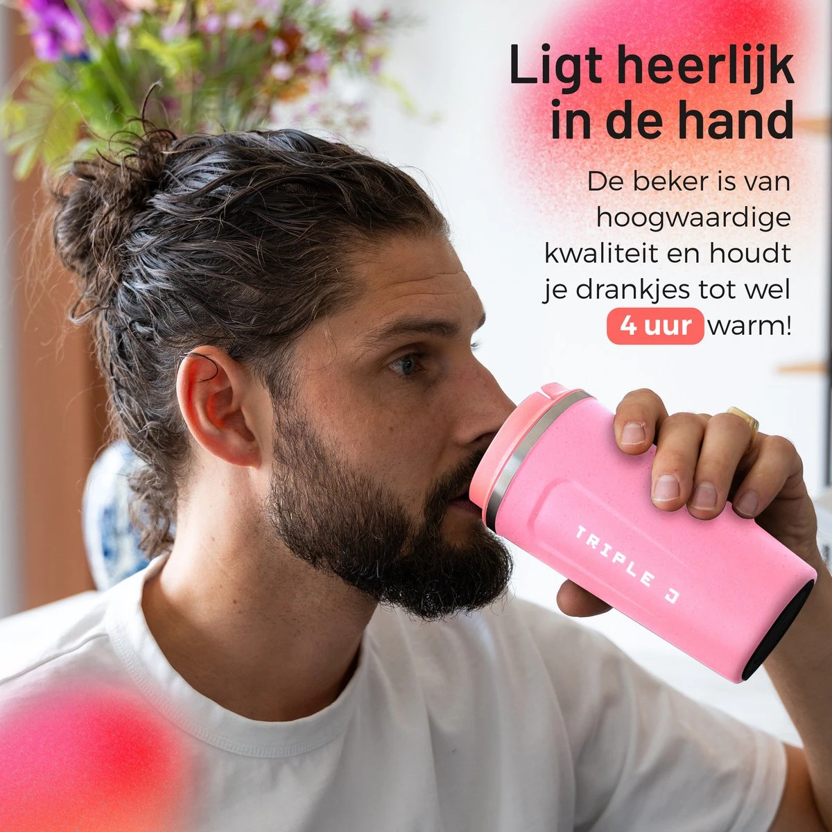 Triple J® Koffiebeker To Go - Thermosbeker - BPA & Lekvrij - 510ml - Roze 4 Triple J® Koffiebeker To Go - Thermosbeker - BPA & Lekvrij - 510ml - Roze - Afbeelding 2