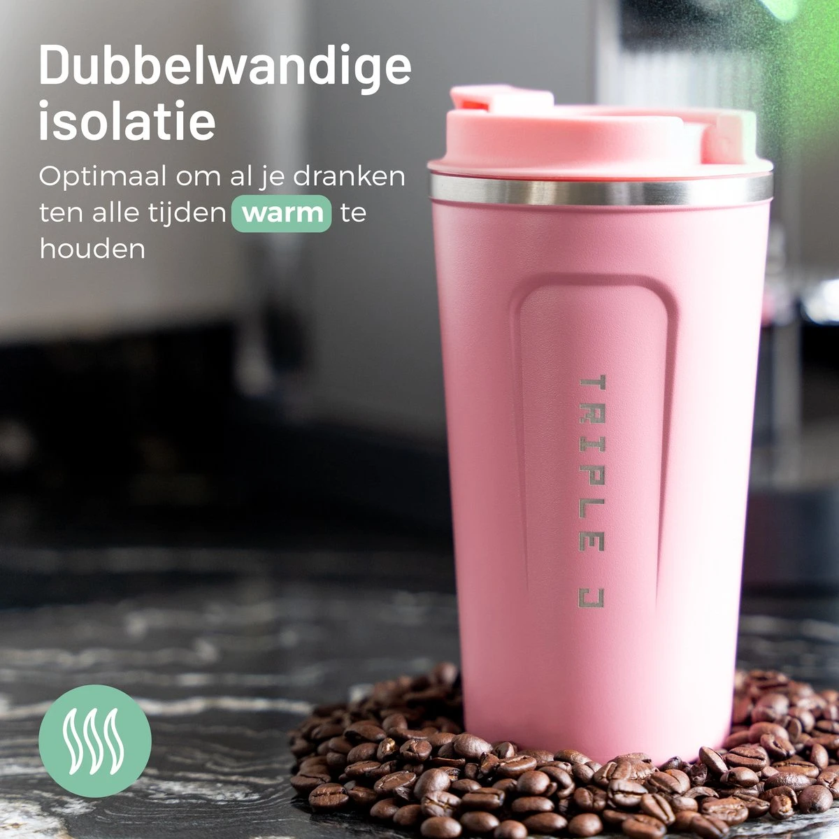 Triple J® Koffiebeker To Go - Thermosbeker - BPA & Lekvrij - 510ml - Roze 7 Triple J® Koffiebeker To Go - Thermosbeker - BPA & Lekvrij - 510ml - Roze - Afbeelding 5