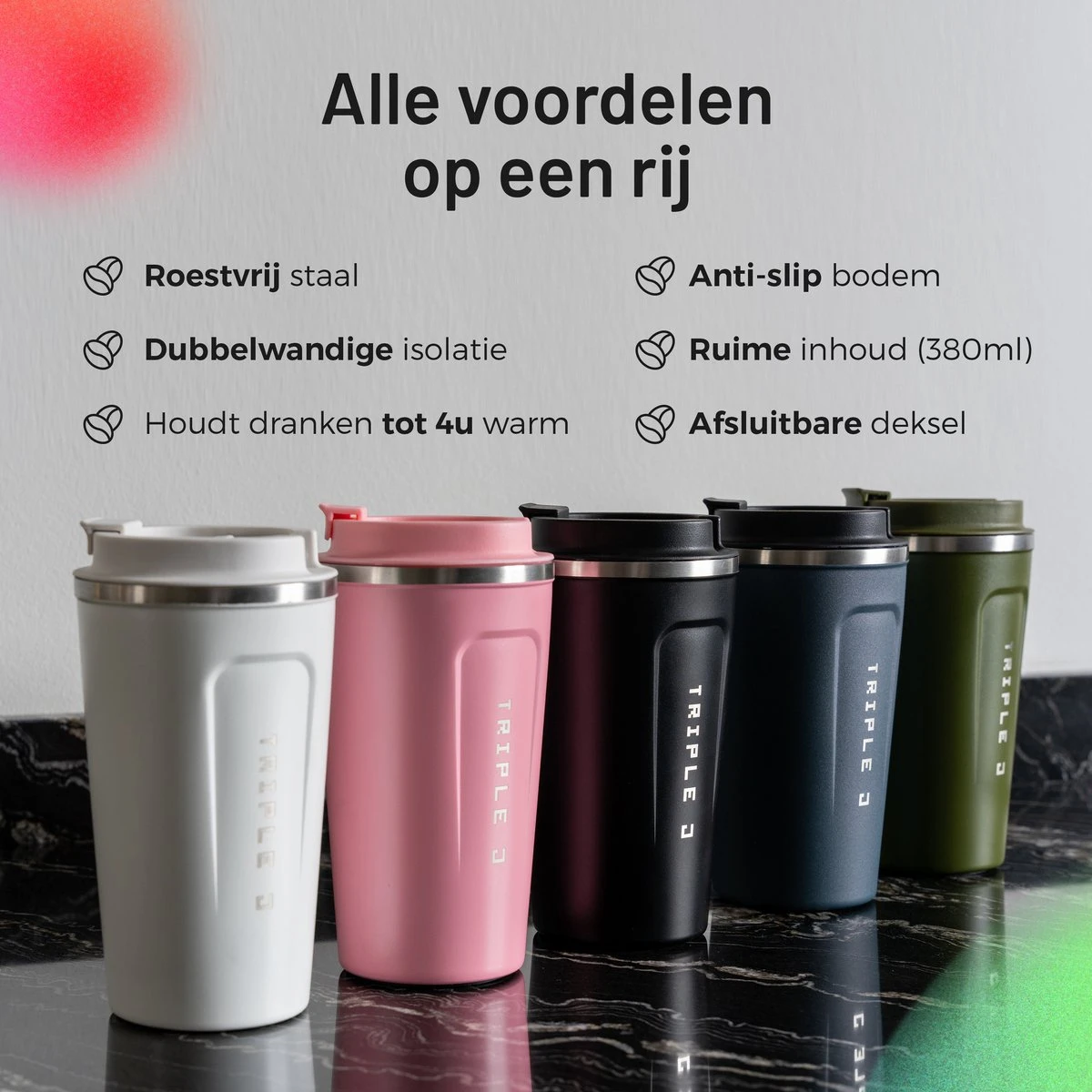 Triple J® Koffiebeker To Go - Thermosbeker - BPA & Lekvrij - 510ml - Roze 9 Triple J® Koffiebeker To Go - Thermosbeker - BPA & Lekvrij - 510ml - Roze - Afbeelding 7