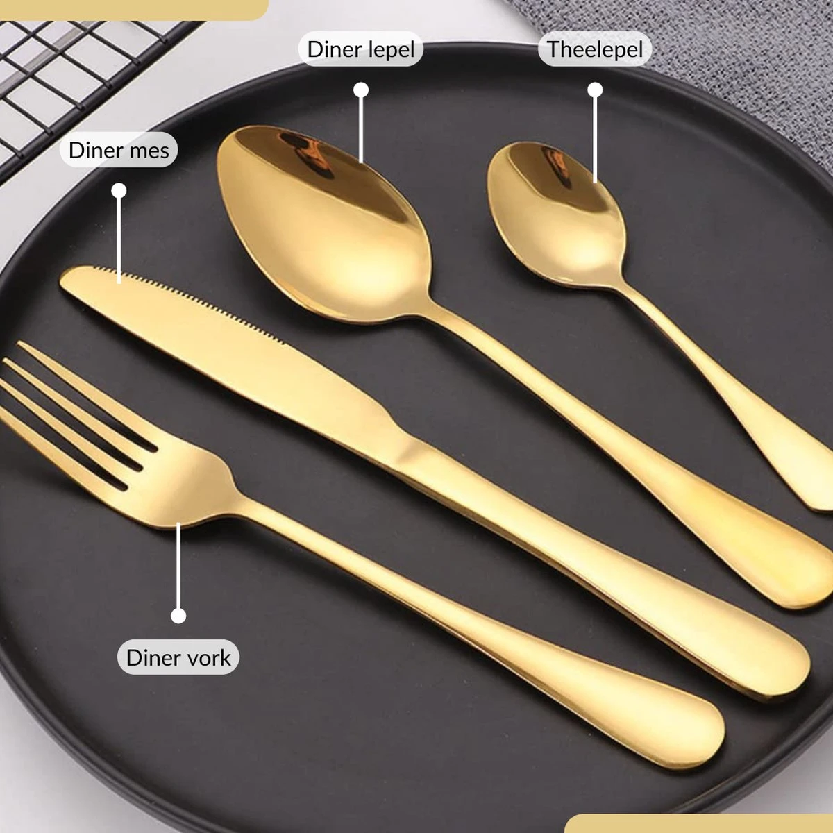 SensaHome - 20-Delige Bestek Set - Inclusief Mes/Vork/Lepel - 4 Personen - Goud 17 SensaHome - 20-Delige Bestek Set - Inclusief Mes/Vork/Lepel - 4 Personen - Goud - Afbeelding 15