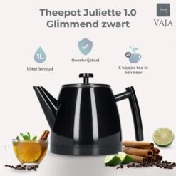 Vaja® Theepot Juliette Met Filter - Dubbelwandig -Theekan 1.0L - Glimmend Zwart -Woonkeuken Winkel 1200x1200 1393