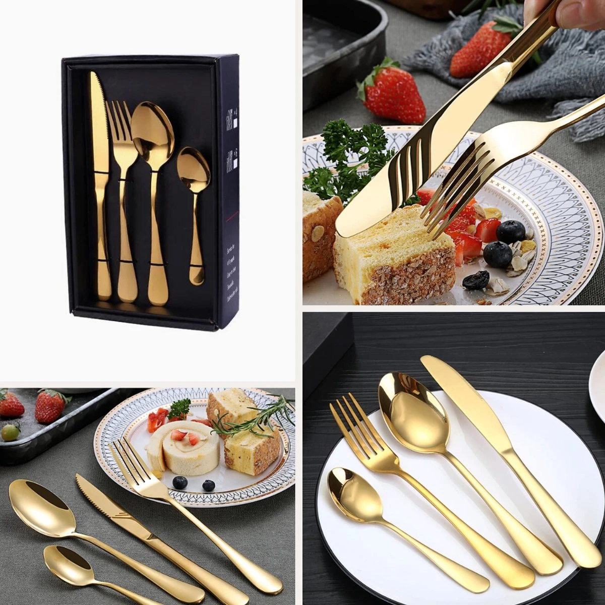 SensaHome - 20-Delige Bestek Set - Inclusief Mes/Vork/Lepel - 4 Personen - Goud 18 SensaHome - 20-Delige Bestek Set - Inclusief Mes/Vork/Lepel - 4 Personen - Goud - Afbeelding 16