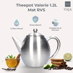Vaja Valerie - Theepot Met Filter - Dubbelwandig - RVS - 1.2L -Woonkeuken Winkel 1200x1200 1413