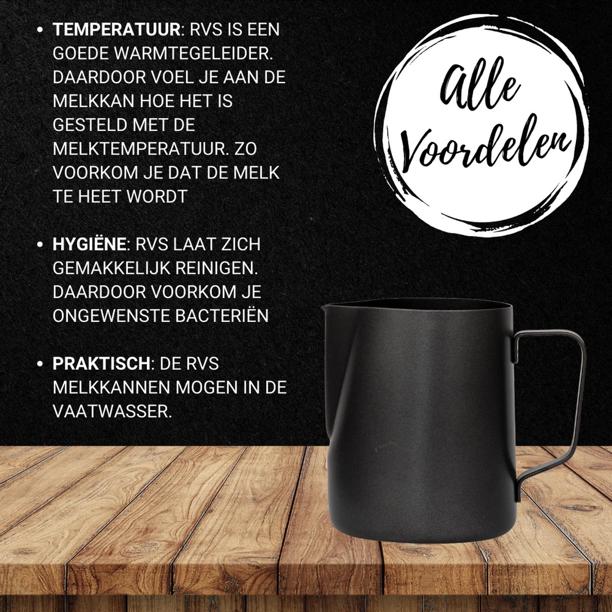 Merkloos Pazzo Goods - Melkkan - Melkkannetje Opschuim - Zwart - 350 Ml - Premium Kwaliteit - RVS - 5 Merkloos Pazzo Goods - Melkkan - Melkkannetje Opschuim - Zwart - 350 Ml - Premium Kwaliteit - RVS - - Afbeelding 3