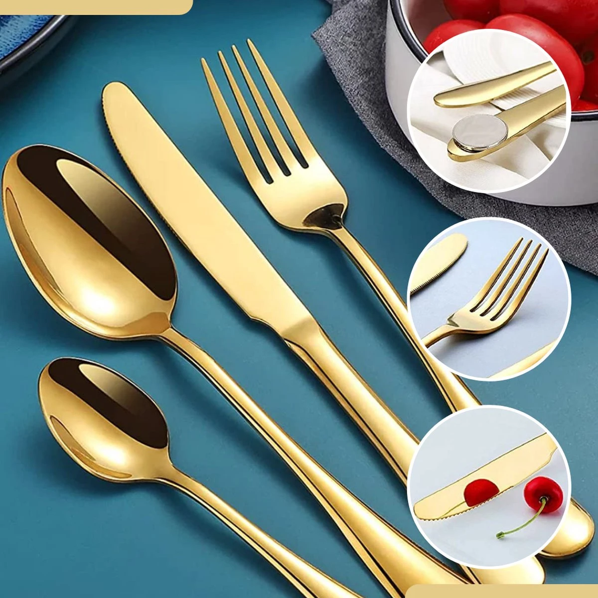 SensaHome - 20-Delige Bestek Set - Inclusief Mes/Vork/Lepel - 4 Personen - Goud 21 SensaHome - 20-Delige Bestek Set - Inclusief Mes/Vork/Lepel - 4 Personen - Goud - Afbeelding 19