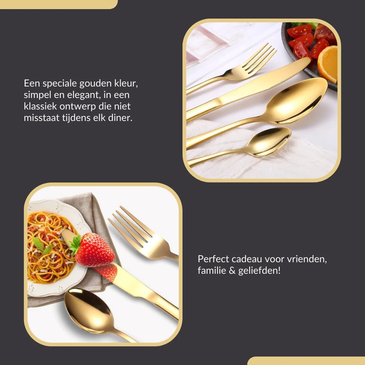 SensaHome - 20-Delige Bestek Set - Inclusief Mes/Vork/Lepel - 4 Personen - Goud 22 SensaHome - 20-Delige Bestek Set - Inclusief Mes/Vork/Lepel - 4 Personen - Goud - Afbeelding 20