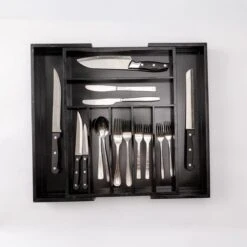 Merkloos Decopatent® Uitschuifbaar Bestekbak - Besteklade - 7 Vaks -> Uitschuifbaar Naar 9 Vakken - Bestekbakken Organizer - Bamboe - Zwart -Woonkeuken Winkel 1200x1200 46