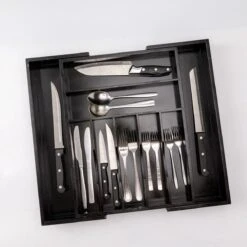 Merkloos Decopatent® Uitschuifbaar Bestekbak - Besteklade - 7 Vaks -> Uitschuifbaar Naar 9 Vakken - Bestekbakken Organizer - Bamboe - Zwart -Woonkeuken Winkel 1200x1200 49