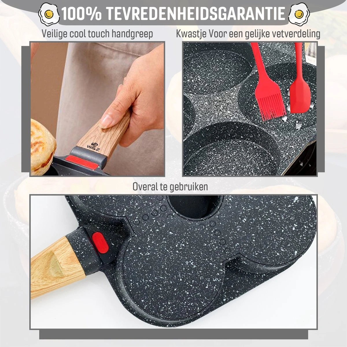 W&Z® Pannenkoekenpan Inductie - Pancake Pan - Omeletpan - Omeletmaker -Eierpan- Anti Aanbak - 4 Vakjes 4 W&Z® Pannenkoekenpan Inductie - Pancake Pan - Omeletpan - Omeletmaker -Eierpan- Anti Aanbak - 4 Vakjes - Afbeelding 2