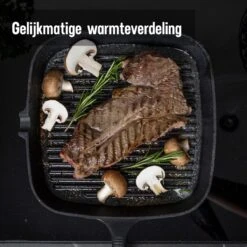 Daumonet Auguste Noir Gietijzeren Grillpan - Steakpan Zwart - PFAS & PFOA Vrij - Vierkant Met Schenktuit - 23,5 Cm - 2 Liter - Emaille - Alle Warmtebronnen - Elektrisch - Gas - Halogeen - Inductie - Keramisch -Woonkeuken Winkel 1200x1200 670