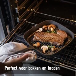 Daumonet Auguste Noir Gietijzeren Grillpan - Steakpan Zwart - PFAS & PFOA Vrij - Vierkant Met Schenktuit - 23,5 Cm - 2 Liter - Emaille - Alle Warmtebronnen - Elektrisch - Gas - Halogeen - Inductie - Keramisch -Woonkeuken Winkel 1200x1200 671